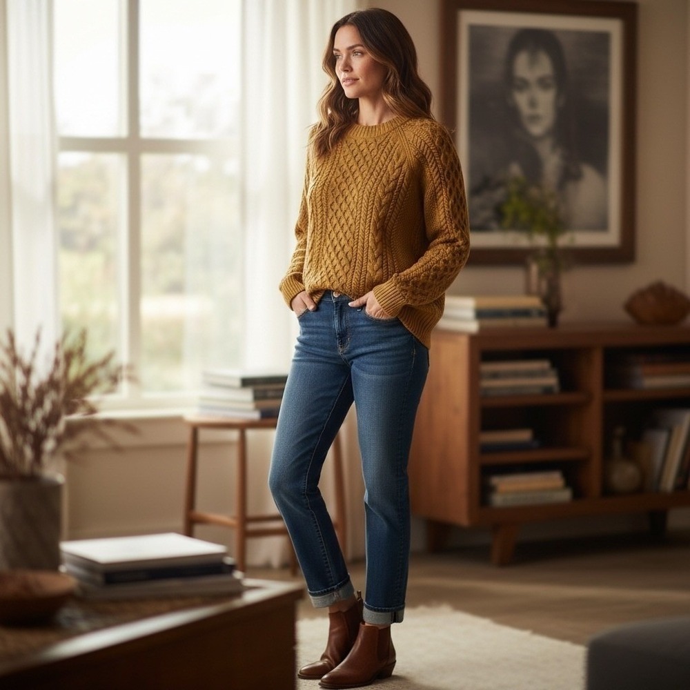 J Crew NWT Womens XL Mustard Yellow Brown Thick Cotton Cable-Knit Sweater $118